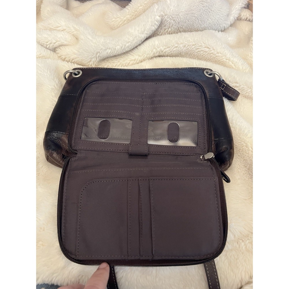 Vintage Fossil Brown Leather Zip Top Bag Purse Crossbody Outer Pockets Y2K - Picture 5 of 11